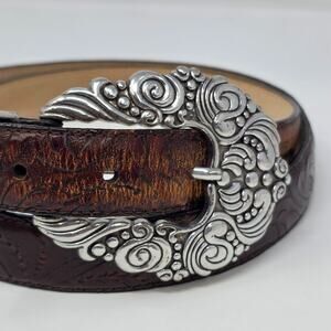 Vtg 1997 Brighton Belt Brown Croc Stainless Hardware Size XL Italian Leather